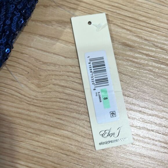 NWT ELIZA J Navy Sequin Bodice Stretch Knit Skirt Pleated Bow Detail Maxi Gown 8 - Picture 8 of 10